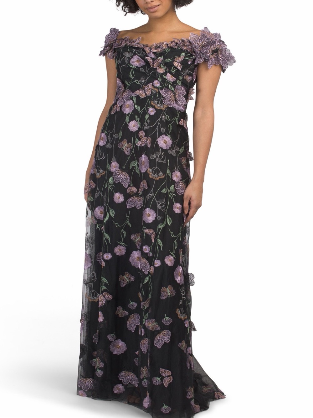 TERI JON Tulle Mesh Embroidered Gown NEW